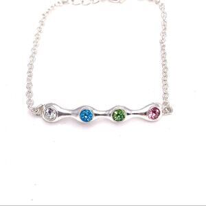 Silver bar necklace with pink blue green diamond rhinestone gems
